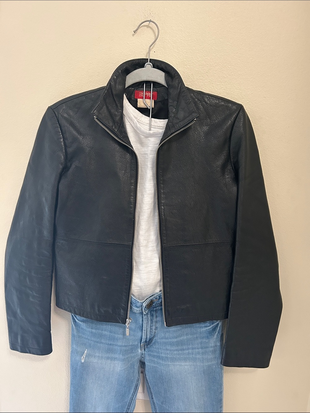 Vintage 90’s Esprit leather Cropped Cafe Racer Jacket